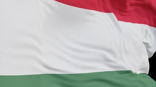The Hungary flag with alpha channel waving in the wind in slow motion