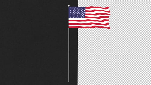 Animated American Flag Waving on Pole in Flat Design Style