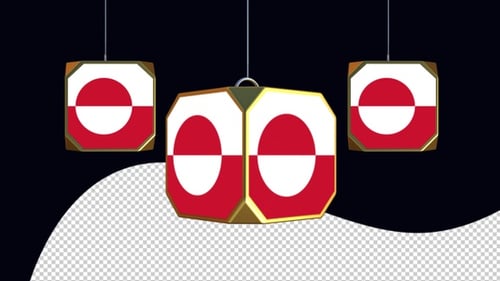 Greenland Flag Display on Rotating Golden Cube Animation