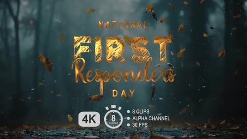 National First Responders Day Golden Textured Title with Falling Leaves