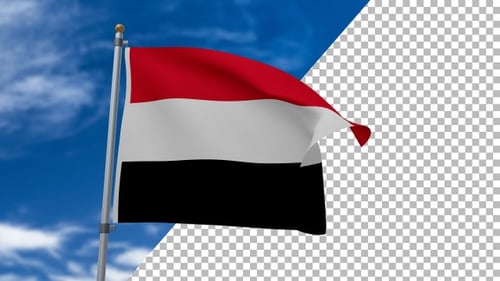 Yemen National Flag Waving in Realistic Wind Animation