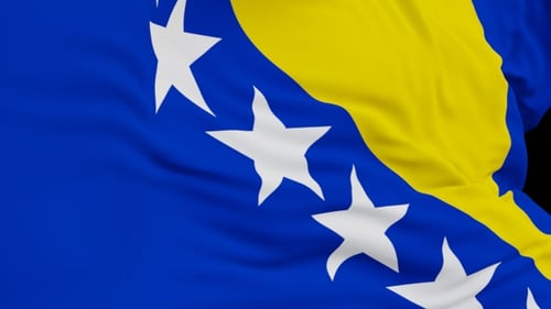 The Bosnia And Herzegovina flag with alpha channel waving in the wind in slow motion