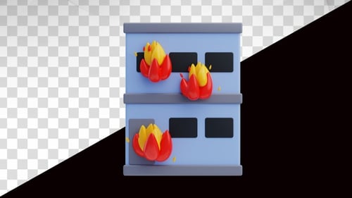 Animación 3D de un edificio en llamas en Alpha Channel