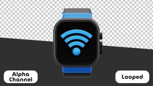 3D Smartwatch Animation with Wi-Fi Signal Design | Alpha Channel