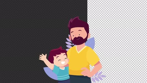 Happy Father and Son Characters with Wipe Transition Animation