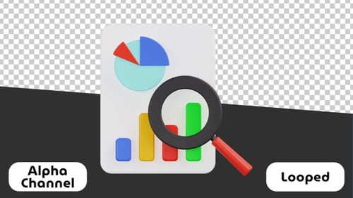 3D Magnifying Glass Analyzing Corporate Data Charts