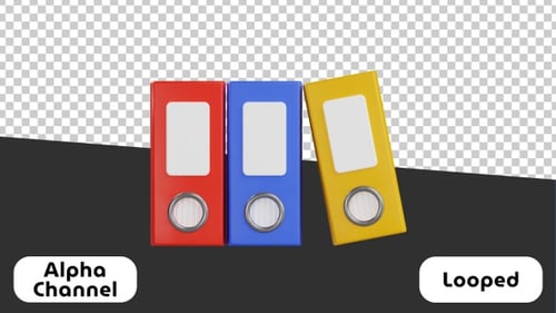 3D Animated Office Binders Slowly Rotating on Black Background