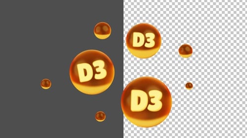 3D Golden Capsule of Vitamin | Alpha Channel