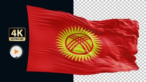 Waving Flag of Kyrgyzstan on Black Background