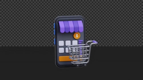 3D Mobile Shopping E-commerce Icon Animation