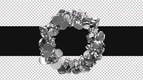 3D Metallic Coins Forming a Rotating Circle Loop