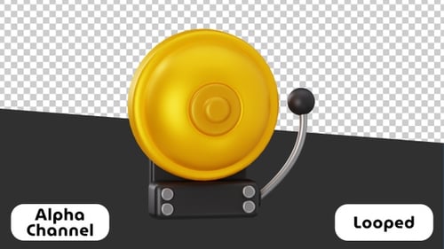 3D Animation of Yellow School Alarm Bell | Alpha Channel