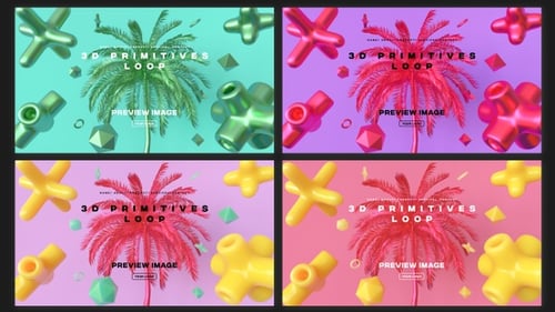 Vibrant Abstract 3D Palm Tree and Geometric Shapes Loop