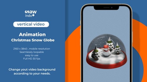 3D Animation Christmas Snow Globe 4 K Loop Winter Scene With Transparent Vertical