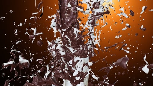 Dynamic Pouring Chocolate and Milk Mixing Splash