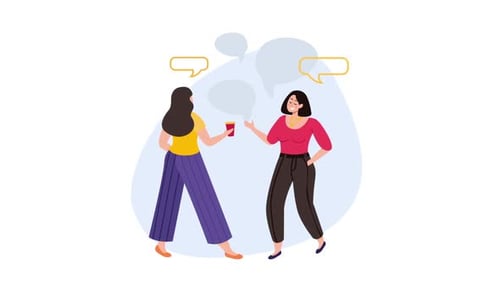 Flat Design Vector Animation of Women Talking With Speech Bubbles