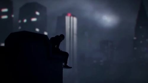 Moody Cinematic Silhouette in Rainy City at Night