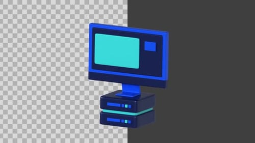 Animated 3D Server Monitor with Data Analytics Icon