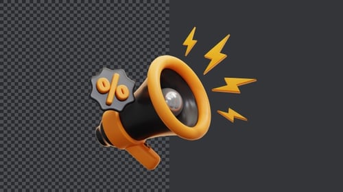 3D Animated Megaphone Icon with Discount
