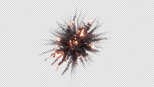 Bomb Explosion with Fire and Smoke Blast - VA - Top Aerial View - Alpha Channel