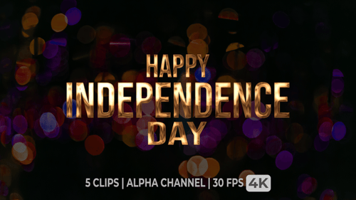 Five Animated Happy Independence Day Metallic Text Clips
