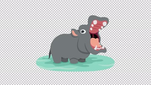 Cute Flat Design Hippo Opens Mouth Loop Animation
