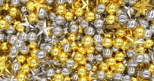Elegant Gold and Silver Ornaments Falling as Festive Background