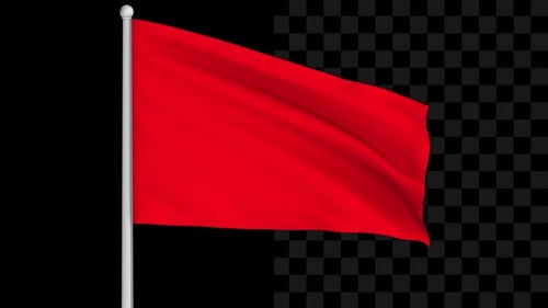Realistic Red Flag Waving Animation with Alpha Channel