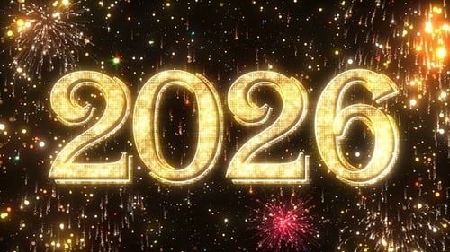 Elegant Golden Countdown to New Year 2026 with Sparkle and Fireworks