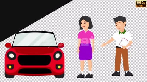 Young girl buying car in dealership | Alpha channel