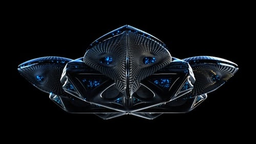 Abstract Dark Futuristic Rotating Object with Blue Lights