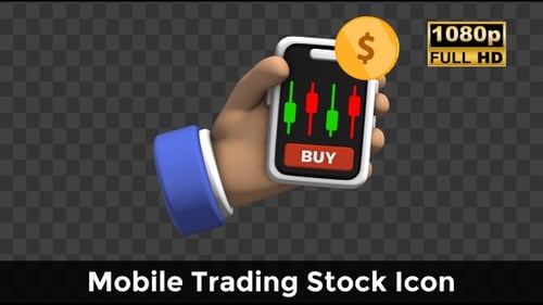 Animated 3D Hand Holding Phone with Stock Chart and Bouncing Dollar Coin