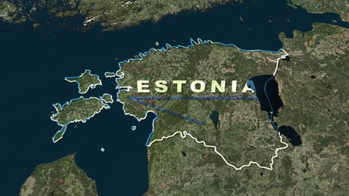 Animated Map Zoom to Estonia with Country Outline and Name Reveal