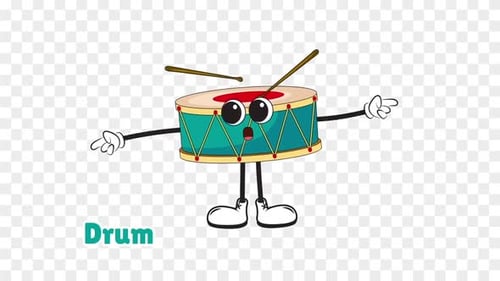 Animated Cartoon Drum Character with Expressive Movements
