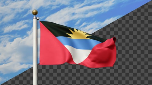 Antigua and Barbuda Flag Waving on a Flag Pole, Alpha Included