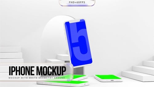 Minimalist 3D Smartphone Mockup Floating in White Architectural Space