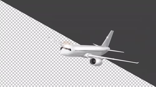 3D Realistic White Airplane Flying Horizontal Pass Animation