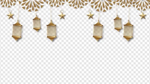 Elegant Golden Islamic Border with Hanging Lanterns and Stars