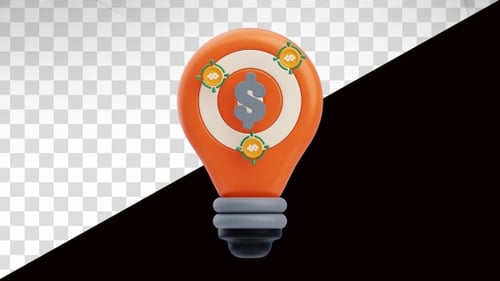 3D Animated Lightbulb with Financial Target and Rotating Dollar Signs