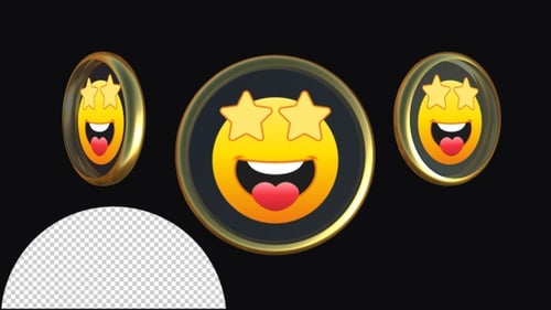 Star Eyes Happy Emoji Rotating in Glossy Golden Ring 3D Animation