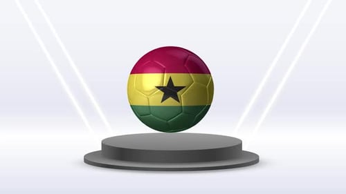 Ghana Flag 3D Soccer Ball Spinning on Pedestal