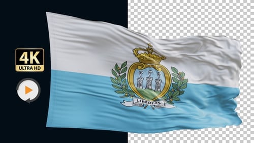 San Marino Flag Waving Loop with Realistic Fabric