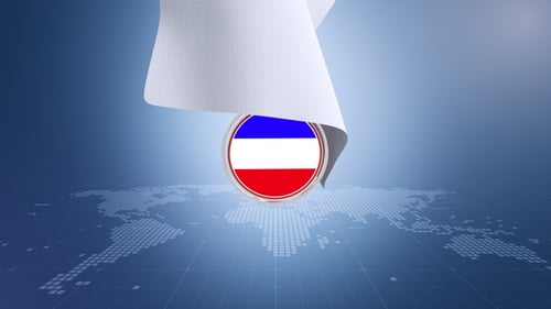 Cloth Reveal of Circular Emblem on Digital World Map Background