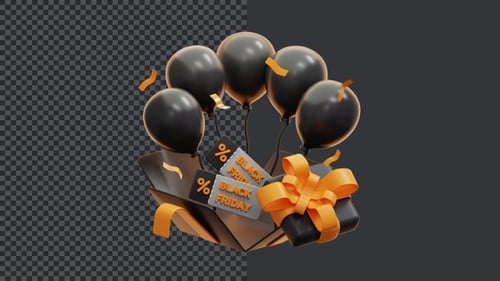 3D Black Friday Sale Promotion Box with Balloons