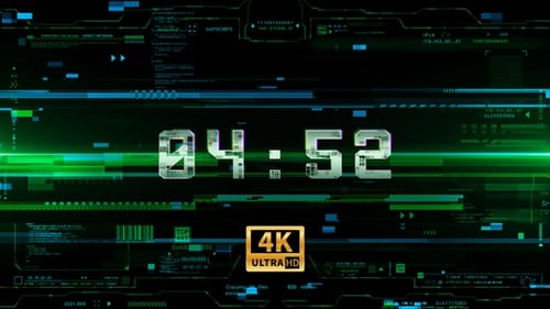 Futuristic Digital Countdown with Glitch HUD Elements