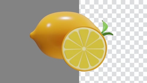 Glossy 3D Lemon with Half Slice Rotation