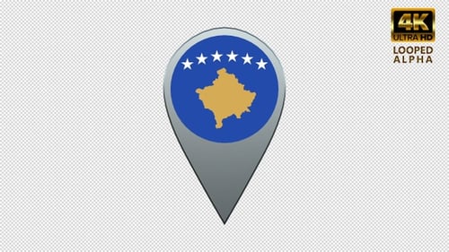 3D Flag of Kosovo Rotating Map Pin Animation