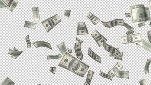 Falling Dollars Banknote Currency Animation, on Alpha Channel, Loop