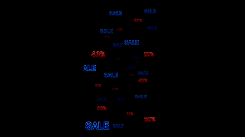 Vertical video neon sale text and percent discount particles loop animation background