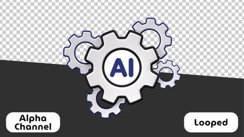 3D AI Artificial Intelligence Gear Mechanism Animation | Alpha Channel
